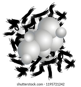 Background with gray geometric figures and black brush strokes. Vector illustration.