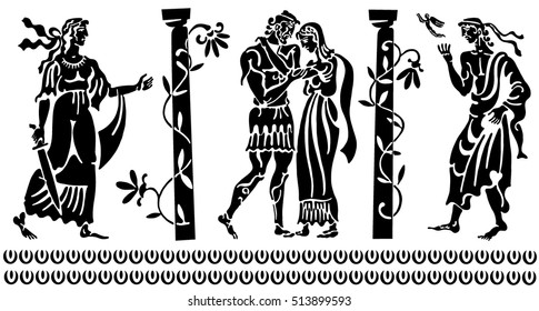 Background in the Greek style. Black silhouettes of the Greek heroes. Tattoos on a thematic topic.