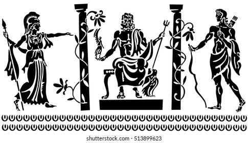 Background in the Greek style. Black silhouettes of the Greek heroes. Tattoos on a thematic topic.