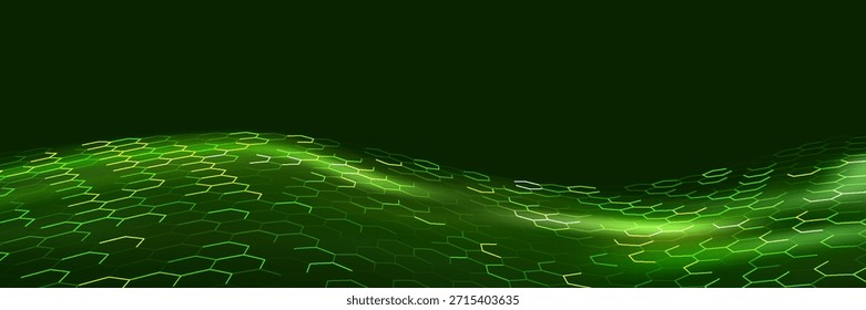 Fondo verde abstracto de tecnología futurista de energía azul patrón digital. Ciencia de textura ligera AI Anuncio gráfico cibernético. Innovación en el entorno de conexión de ondas de flujo de datos.