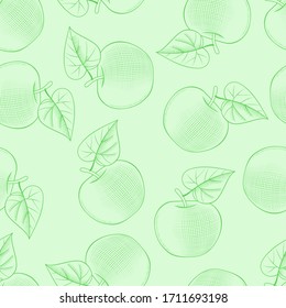 Fondo de manzanas verdes. Patrón decorativo de Apple impecable. Excelente para tejidos, textiles. Impresión de color antiguo con un diseño estilizado. Ilustración del vector