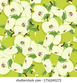 Fondo con manzanas verdes. Fruta orgánica. Estilo de caricatura. Ilustración vectorial para el diseño, web, papel envolvente, tela, papel tapiz.