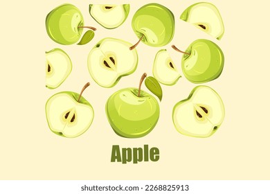 Background with green apples.Banner with natural products.Vector illustration.