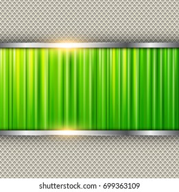 Background with green banner over seamless pattern, vector illustration.