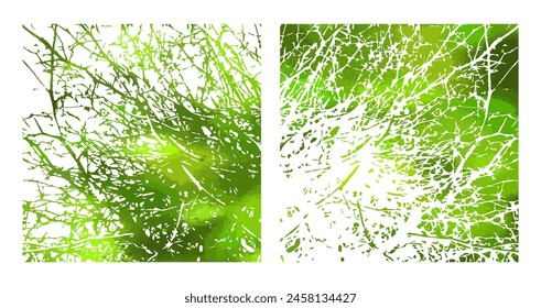 Fondo verde ramas de árbol desnudo. AI no, Ilustración vectorial.