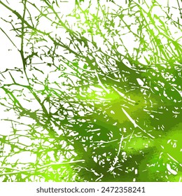 Background green bare tree branches. Not AI, Vector illustration.
