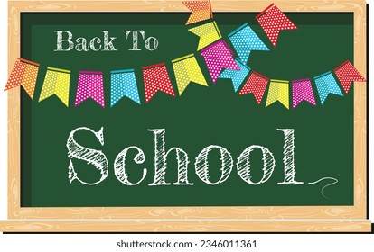 Background a green chalkboard with the phrase back to school