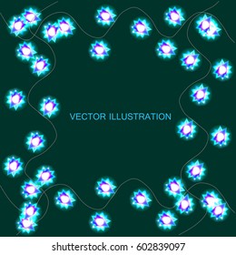 Background with green christmas lights. Vector illustration.