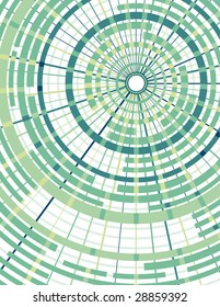 Background in green with concentric circles and radial dividers.