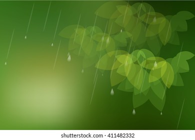 background with green foliage and rain