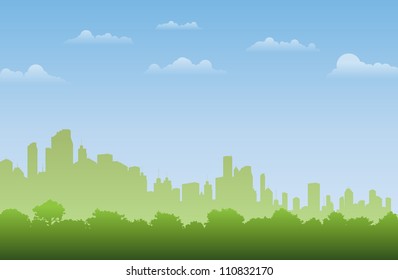 Background of green forest silhouette in the city.