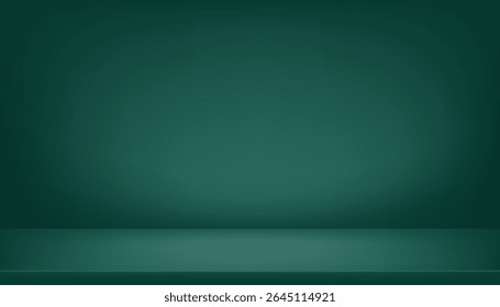 Background green gradient with light,shadow on 3d podium stand display in studio room,Vector product background of abstract minialist soft reflect window lights on floor and wall interior for 