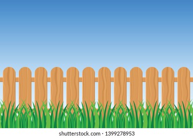 Background of green grass and fence vector illustration