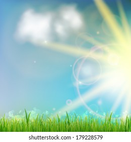 Background With Green Grass And Sunburst. EPS10