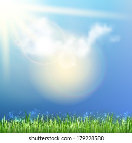 Background With Green Grass And Sunburst. EPS10