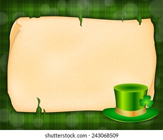 Background with green hat and clover. St. Patrick's day. EPS10 vector