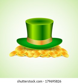 Background with green hat and gold. St. Patrick's day. EPS10 vector