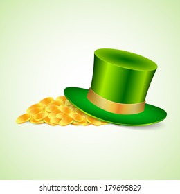 Background with green hat and gold. St. Patrick's day. EPS10 vector
