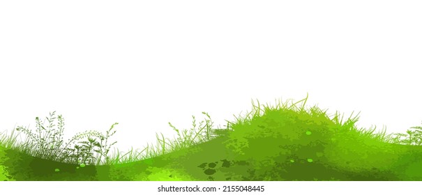 Hintergrund, grüne Hügel, Vektorgrafik. Realistische Ökolandschaft. Rasengras und Pflanzen