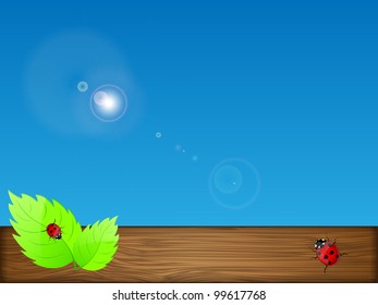 Background with green leaves and sky. Vector illustration.