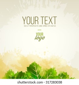 Background green leaves and splashes of color. For covers, presentations, banners and brochures. vector