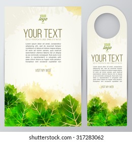 Background green leaves and splashes of color. For brochures, promotions or banners. vector