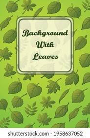 Background with Green Leaves of Various Plants and Square Frame. Vector