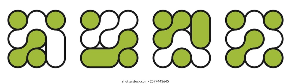 background with green liquid connected circle dots.metaballs pattern on white. abstract geometric shapes collection Point movement flat icon	