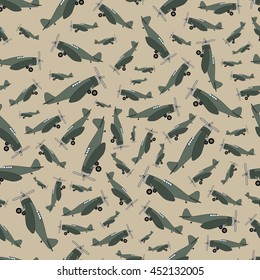 Background green military Old authentic vintage stylized cartoon retro airplane.