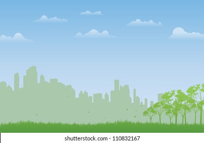 Background of green natural open field in the city.