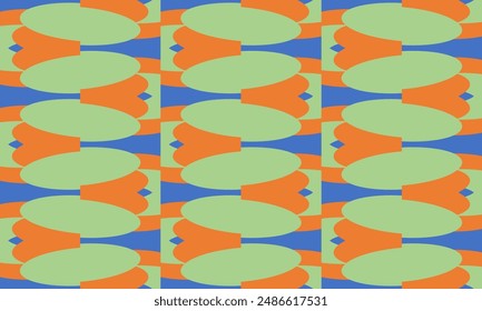 Hintergrund mit grünen orangeblauen Kreisen, abstraktes ovales Punktmuster auf weißem Hintergrund. Schachbrettmuster-Hintergrund und Bildschirmhintergrund-Vorlage. Klassisches Polka Dot nahtloses Repeat-Stoff-Design