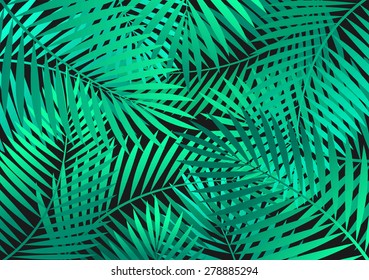 Background with green palm tree leaves.