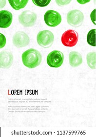 Background with green and red circles in minimalistic style. Design template with place for your text