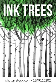 Background with green trees on white