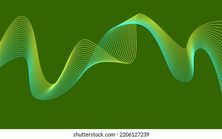 Fondo de las líneas de olas de color verde turquesa amarillo. Diseño de ondas flotantes Resumen de la onda de sonido del ecualizador digital. Flujo. Ilustración de vectores de línea para el fondo del concepto de innovación tecnológica futurista Diseño gráfico
