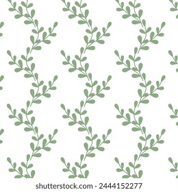 Background of green twigs. Floral pattern in flat style. 
Seamless pattern for textile, wrapping paper, background.	