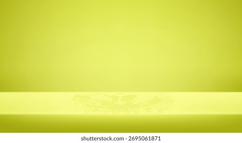 Quarto de Estúdio de Parede Verde de Fundo com Luz. Espaço para a venda de produtos no site. Modelo de maquete para exibição de produto. Ilustração vetorial.