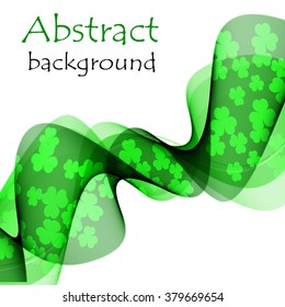 Background with green wave and abstract clover