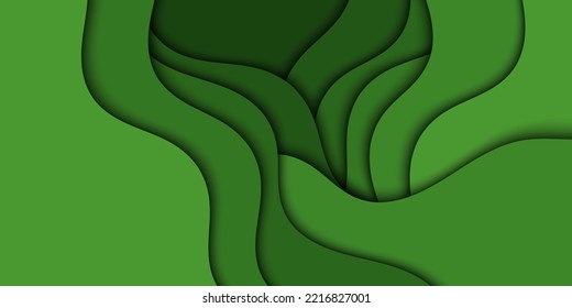 Background with green waves. Abstract wavy green paper background.