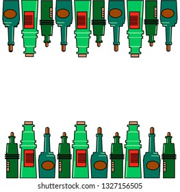 Background with green wine bottles