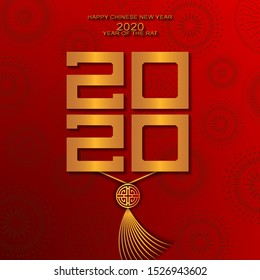 Background, greeting card, banner for Happy Chinese New Year 2020 year of the rat, paper cut out. 3D vector illustration.