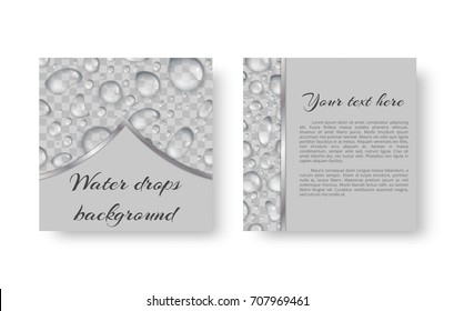 Background greeting card in an ecological style with bright transparent drops of water