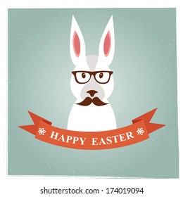 Background and greeting card with hipster easter rabbit