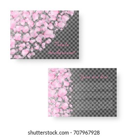 Background greeting card with petals of Japanese cherry on the day of St. Valentine on a transparent backdrop