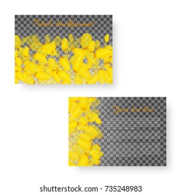 Background of a greeting card with petals of yellow crocuses on the day of St. Valentine on a transparent backdrop