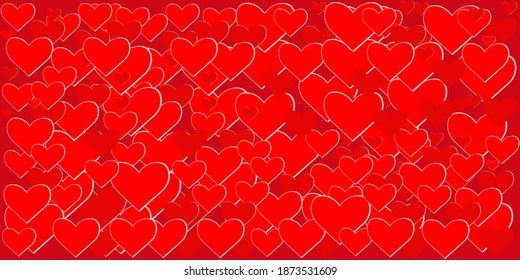 background greeting card with red holiday lots of hearts for Valentine's day. Vector illustration