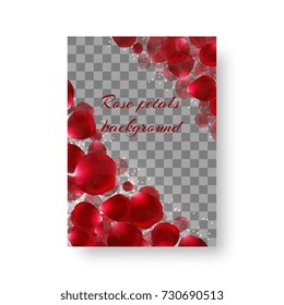 Background greeting card with red rose petals