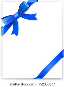 Background greeting card with tied blue ribbon. Vector illustration