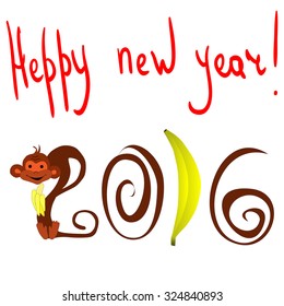 Background with greetings for the new year; Stylized figures; the year of the monkey; vector illustration.