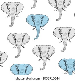 Background with grey and blue hand drawn elephants